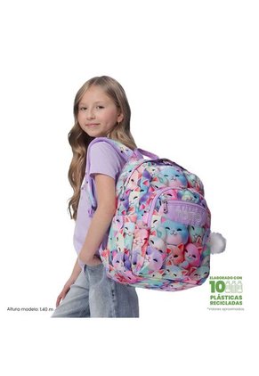 Morral Juvenil Porta PC 14" Acuarela Con Gatos