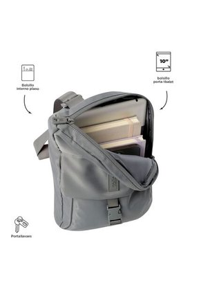 Bolso Para Hombre Ttb Mediano Porta Tablet 10" Gris