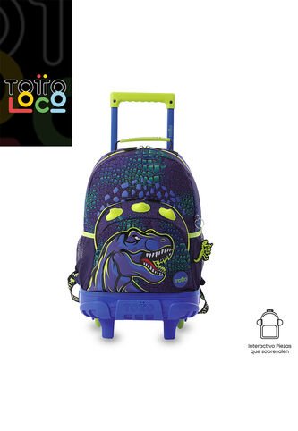 Maleta Para Niño Con Ruedas Dino Rock Mediano Azul Totto
