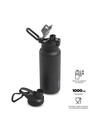 Termo Para Agua Con Tapa Intercambiable Flux 1000 Ml Negro