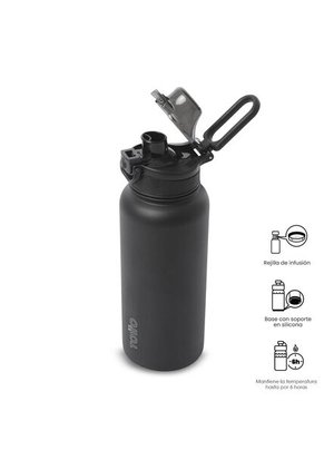 Termo Para Agua Con Tapa Intercambiable Flux 1000 Ml Negro