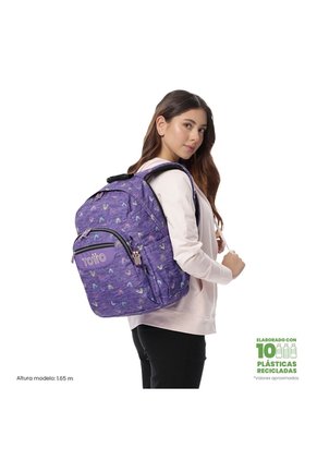 Morral Juvenil Porta PC 14" Acuarela Morado Con Corazones