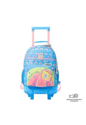 Combo Escolar Morral De Ruedas + Lonchera Llama Azul Niña