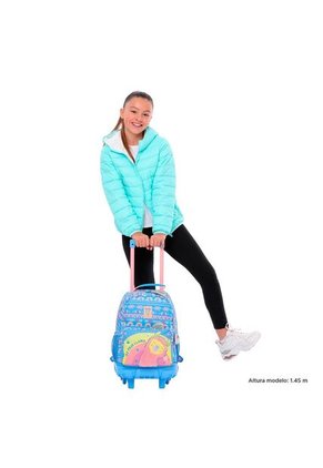 Combo Escolar Morral De Ruedas + Lonchera Llama Azul Niña