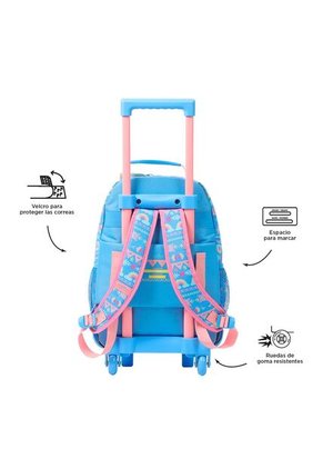 Combo Escolar Morral De Ruedas + Lonchera Llama Azul Niña