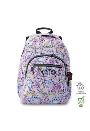 Morral Juvenil Porta PC 14" Acuarela Glitter Con Gatos