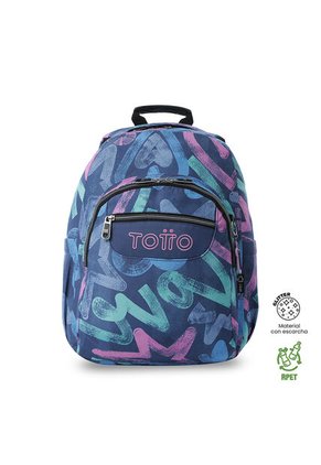 Morral Juvenil Porta PC 14" Acuarela Azul Con Corazones