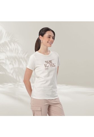 Camiseta Estampada Para Mujer Prime Manga Corta Blanco Hueso Totto