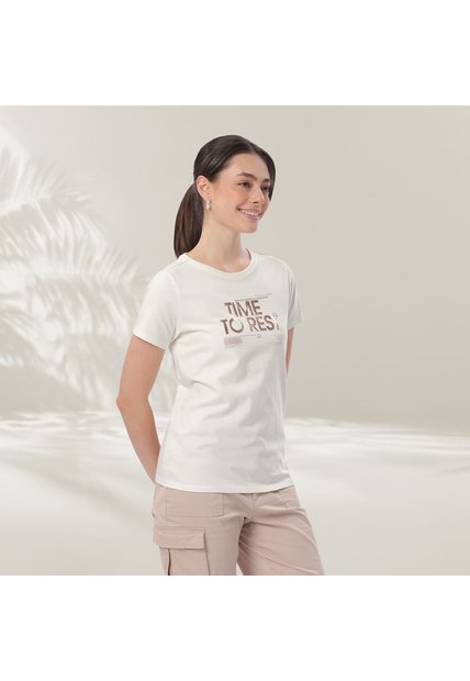 Camiseta Estampada Para Mujer Prime Manga Corta Blanco Hueso