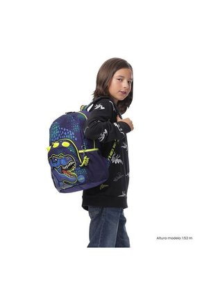 Morral Para Niño Dino Rock Mediano Azul - Edición Especial