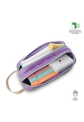 Cartuchera Escolar Grande Para Niña 2 Cuerpos Kacty Morada