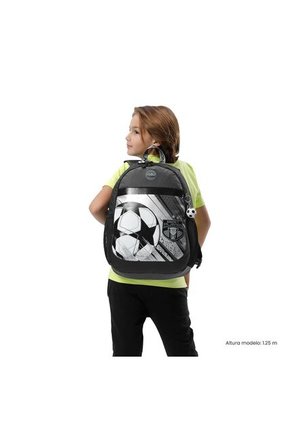 Morral Para Niño Champion Grande Gris Con Diseño De Fútbol