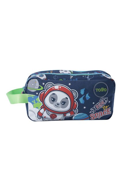 Cartuchera Escolar Grande Para Niño 2 Cuerpos Panda Space Azul