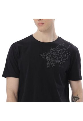 Camiseta Estampada Para Hombre Atena Manga Corta Negra