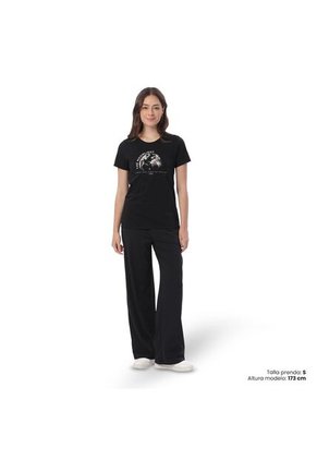 Camiseta Estampada Para Mujer Dusti Manga Corta Negra