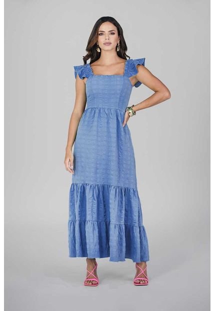 Vestido Largo Disponible En Varios Colores Marca Trucco's-Azul