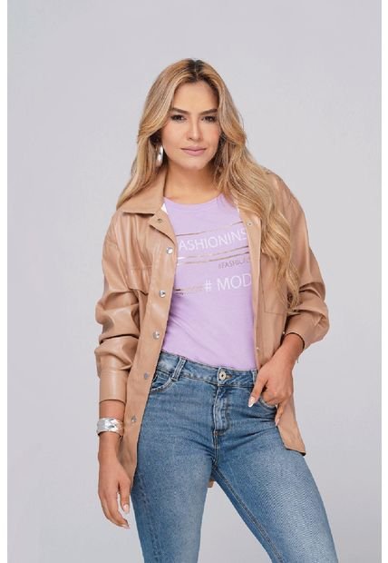 Chaqueta Clásica Efecto Cuero Color Café Claro Trucco's