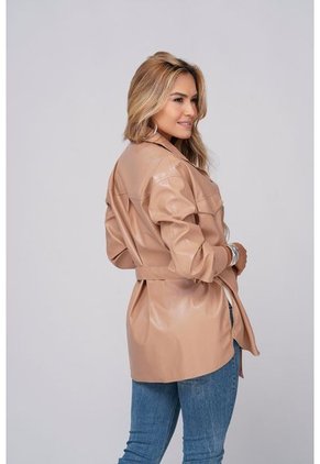 Chaqueta Clásica Efecto Cuero Color Café Claro Trucco's