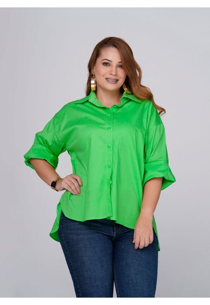 Camisa Manga Larga  Verde Limón - Trucco's Plus Size