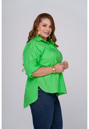 Camisa Manga Larga Verde Limón - Trucco's Plus Size