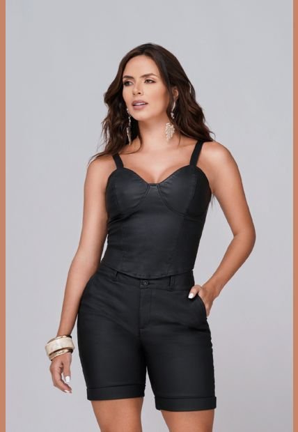 Blusa En Tiras Efecto Cuero Negro - Trucco's