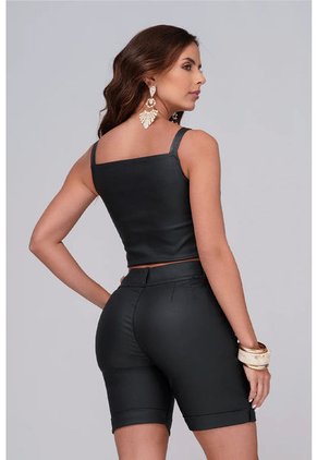 Blusa En Tiras Efecto Cuero Negro - Trucco's