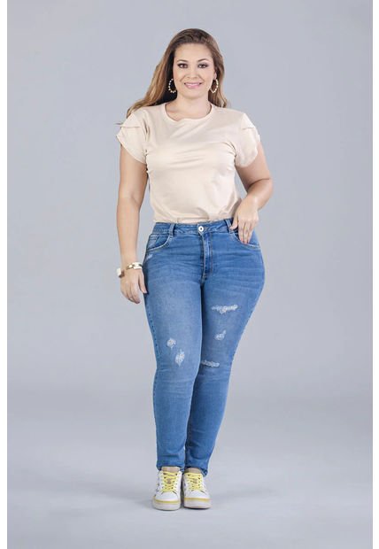 Jean Tiro Alto Bota Recta Azul Medio - Trucco's Plus Size