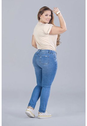 Jean Tiro Alto Bota Recta Azul Medio - Trucco's Plus Size