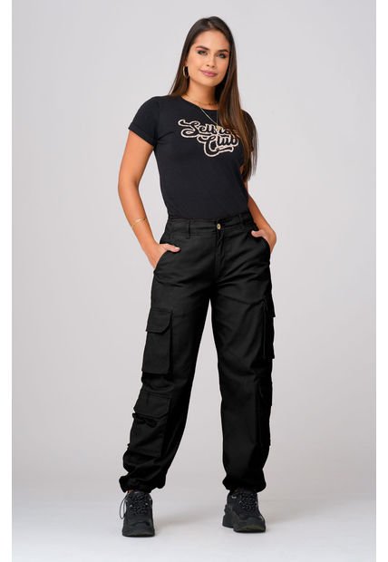Pantalón Tiro Alto Tipo Cargo Negro - Trucco's