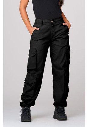 Pantalón Tiro Alto Tipo Cargo Negro - Trucco's