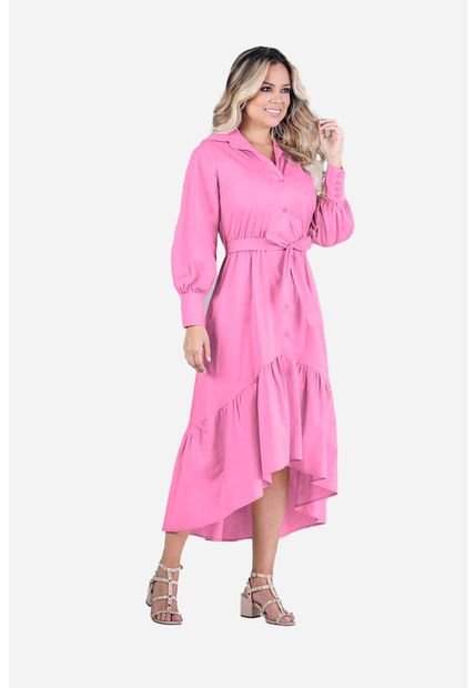 Vestido Largo Con Cinturón Para Dama – Trucco’s Jeans-Fucsia