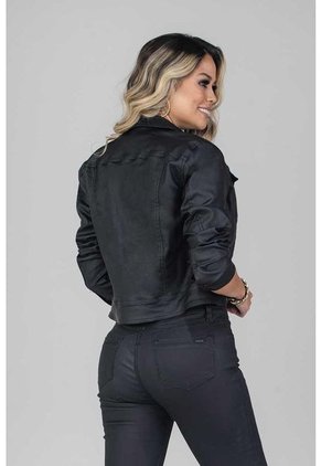 Chaqueta Clasica Efecto Cuero Color Negro Marca Trucco's