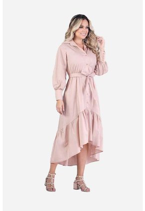 Vestido Largo Con Cinturón Para Dama – Trucco’s Jeans-Beige