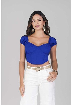 Crop Top Manga Corta Color Azul Rey Marca Trucco's