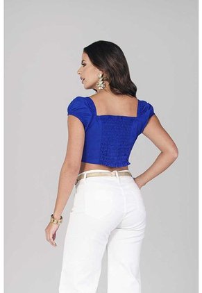 Crop Top Manga Corta Color Azul Rey Marca Trucco's