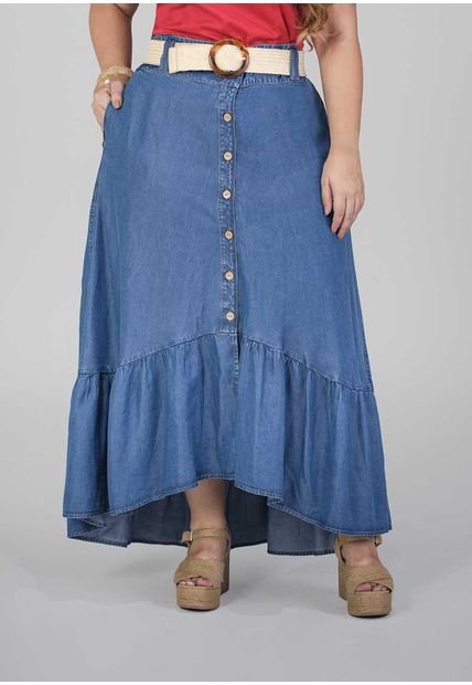 Falda Larga En Tencel  Azul Medio - Trucco's Plus Size