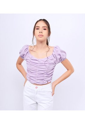Blusa Para Mujer Fruncida Manga Corta Typer