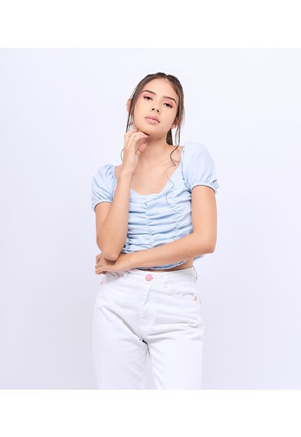 Blusa Para Mujer Fruncida Manga Corta Typer