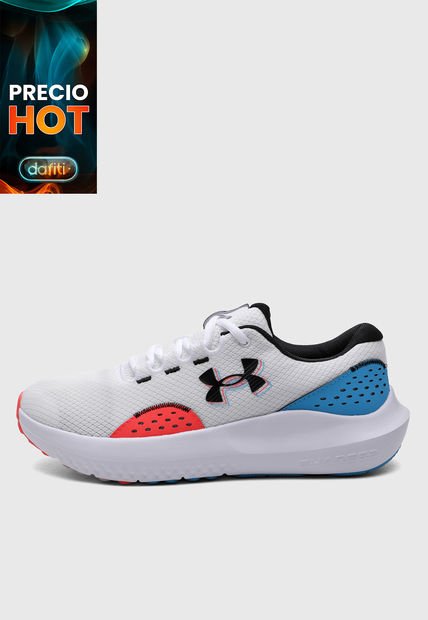 Tenis Running Blanco-Azul-Naranja Neón UNDER ARMOUR Charged Surge 4