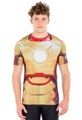 Camiseta Under Armour Iron Man 2 Compression Ss Dorado-Rojo