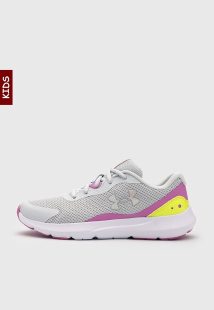 Tenis Running Gris-Violeta-Amarillo Neón UNDER ARMOUR KIDS  CGS Surge 3