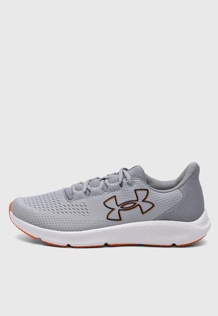 Tenis Running Gris-Blanco-Naranja UNDER ARMOUR Charged Pursuit 3 Big Logo