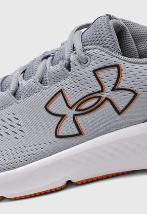 Tenis Running Gris-Blanco-Naranja UNDER ARMOUR Charged Pursuit 3 Big Logo