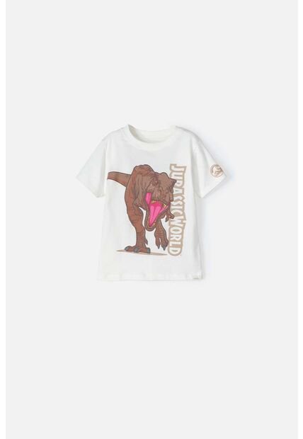 Camiseta De Jurassic Manga Corta Blanca Para Niño 2T A 5T 5T