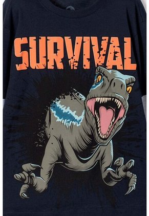 Camiseta De Jurassic World Manga Larga Azul Para Niño 14