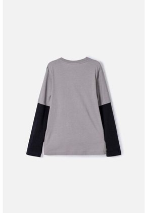 Camiseta De Jurassic World Gris Y Negra Doble Manga Para Niño 12