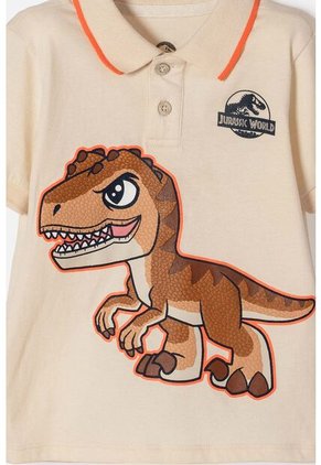 Camiseta Tipo Polo Jurassic World Manga Corta Almendra Para Niño 2T A 6T 4T