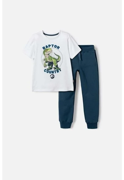 Conjunto De Jurassic World Blanco Y Azul De Pantalón Largo Para Niño 2T A 5T 4T