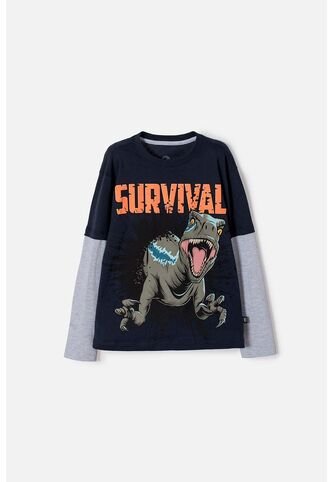 Camiseta De Jurassic World Manga Larga Azul Para Niño 10 Universal