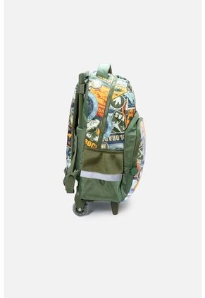 Morral De Jurassic 16.5" Con Ruedas Verde Y Naranja Para Niño U